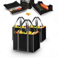 Sacs d'épicerie pliables réutilisables SpaceWhisper en non-tissé, grands (plus de 50 cm), avec longues poignées [lot de 3], résistants aux taches d'eau pour la cuisine et la voiture