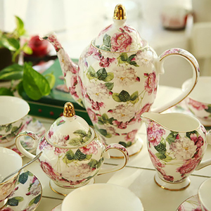 European Fine Bone China Coffee <b>Set</b> Floral Ceramic Cup and Saucer Sugar Milk <b>Tea</b> <b>Pot</b> 15 Pieces English Afternoon <b>Tea</b> <b>Set</b> - Product Image 6