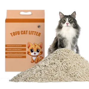 Vente en gros paquet de 6-8L facile à nettoyer rapidement agglutinant absorber le sable de litière de chat de tofu en vrac