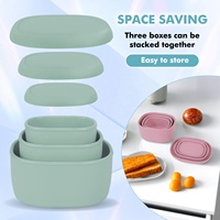 Lot de 3 boîtes bento pour enfants, en silicone alimentaire, avec film scellé, pour réfrigérateur, boîte de conservation des fruits et des aliments frais