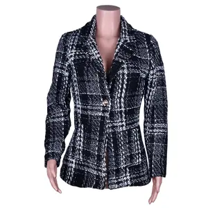 Damen bekleidung 2022 Herbst/Winter Neu verkäufe von echten Taschen blazer Woll jacken schwarz und weiß Tweed lange warme Winter formal