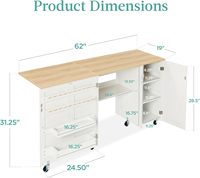 Grande table de couture pliable, station de travail compacte et polyvalente avec roulettes, deux plateaux et portes magnétiques