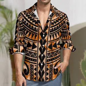 Chemise polynésienne à manches longues pour homme, haut décontracté, de grande taille, motif tribal, rétro, tendance