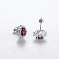 Anting-anting kancing bunga oval CZCITY 925 Sterling Silver berbahan Ruby Merah Formica, imut, kecil, untuk wanita Jepang, cocok untuk pemakaian sehari-hari.