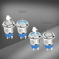 BONENS Interruptor de Botón Metálico Momentáneo con Anillo LED Rojo/Verde/Azul de 12/16/19/22mm, IP65, Acero Inoxidable, Personalizable, 1NO1NC