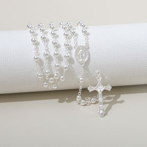 Ciondolo croce di gesus <span class=keywords><strong>argento</strong></span> placcato in rame <span class=keywords><strong>925</strong></span> Sterling <span class=keywords><strong>argento</strong></span> brillante 6mm perline <span class=keywords><strong>rosario</strong></span> vergine maria collana gioielli religiosi - Product Image 1