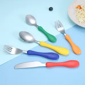 Set peralatan makan anak bayi balita, set pisau sendok dan garpu imut warna-warni kustom