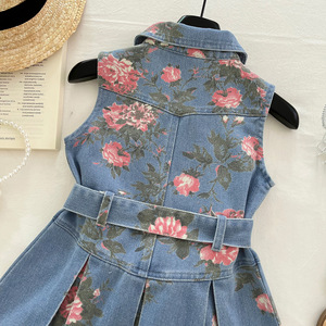 Vestido de Mezclilla de Verano para Niñas de 3 a 8 Años, con Hermosas Flores, Sin Mangas, <span class=keywords><strong>Falda</strong></span> de Mezclilla, Conjunto de Una Pieza - Product Image 4