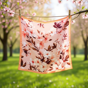 Foulard Quadrato Piccolo con Stampa Floreale Fiore di Pesco 70x70cm Accessorio Moda Donna - Product Image 2