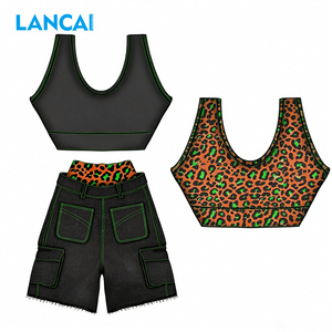 2026 LANCAI Women's Reversible Leopard Print Tank Top and High Waist Cargo Denim Shorts 2 Piece Streetwear Outfit - Product Image 2