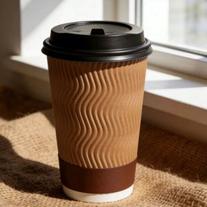 16oz <b>Corrugated</b> <b>Paper</b> Cups with Sip Lid Cover Ripple Walled Coffee Mug with Logo Printed - Product Image 3