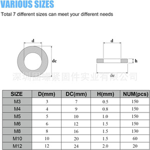 304 Stainless Steel Flat Washers Assortment Kit 810pcs <b>M3</b> M4 M5 M6 M8 M10 M12 Size For <b>Screw</b> Repair - Product Image 2