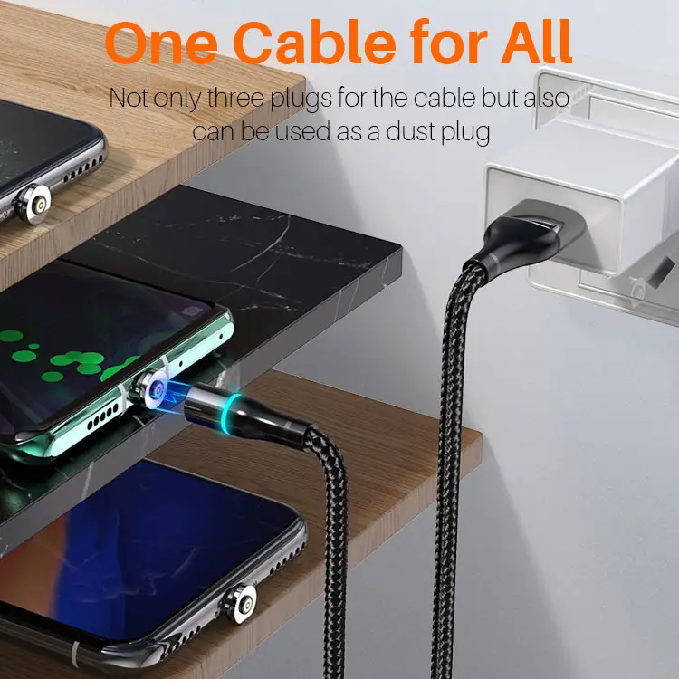 Cable Usb A Nylon Braided Cable Fast Charger Mobile Phone Android Micro Usb For IPhone Type-C Usb-C Cable 3 In 1 Led Magnetic Charging Cable