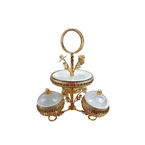 DF Trading House Golden Silver Deco Plated Round Dry Fruit Candy Box Luxury Gold Metal Acrylic Snack Box