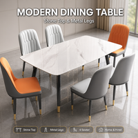 Table à manger moderne avec plateau en pierre frittée et pieds en métal, table à dîner en pierre pour 4 personnes pour la maison et l'hôtel