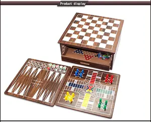 15 In1 Backgammon Dammen Slangenladders Houten Schaakbord Puzzel Personages Schaakbord Bordspel Tiener Volwassen Verjaardagscadeau