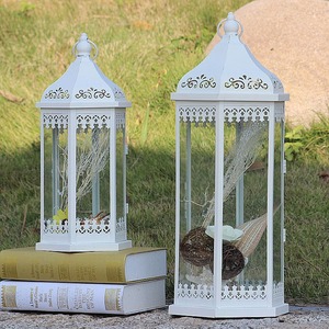 Eventi nuziali Set di 3 lanterne bianche <span class=keywords><strong>Vintage</strong></span> a <span class=keywords><strong>candela</strong></span> 10/14/19.5 ''portacandele in metallo ad alta lanterna con vetro temperato - Product Image 1