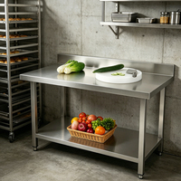Table de travail en acier inoxydable haute capacité et robuste avec dosseret et pieds carrés, plan de travail pour cantine scolaire