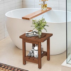 Tabouret de douche en teck, siège de salle de bain en bois massif, 25,4x35,6x38,1 cm, antidérapant, résistant à la moisissure, utilisation en sauna - Product Image 1