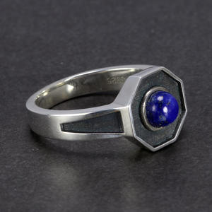 Anelli da Uomo in Argento <span class=keywords><strong>con</strong></span> Pietra Naturale di <span class=keywords><strong>Lapislazzuli</strong></span> a Forma Esagonale, Design Originale Turco - Product Image 2