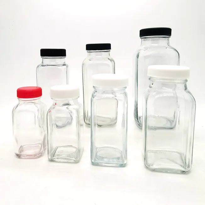 Koud Geperst Sap Fles 250Ml 300Ml 500Ml Clear Glas Franse Vierkante Flessen Met Plastic Schroefdop
