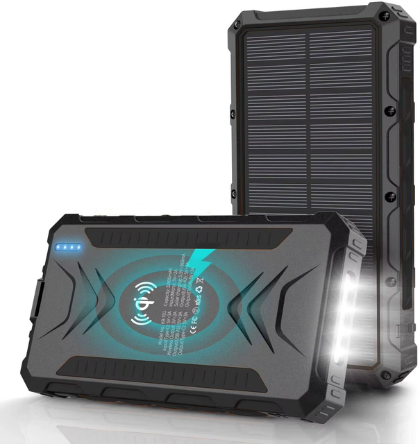 Custom Outdoor Camping Portable Mini Wireless Solar Mobile Phone Charger Waterproof 20000Mah Super Fast Charging Power Bank