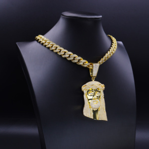 Liontin Kepala Yesus Besar Berlapis Emas Perak + Moissanite Gaya Hip-hop Baru, Hadiah untuk Pria. - Product Image 2