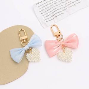 <b>Sweet</b> BowKnot Keychain Butterfly Knot Imitated Pearl String Key Chain Phone Charms Bag Strap Cellphone Cellphone Lanyard Keyring - Product Image 5
