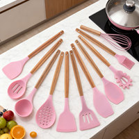 Ensemble d'ustensiles de cuisine en silicone écologique Chef Star 11 pièces, manche en bois, anti-rayures, résistant à la chaleur, anti-adhésif