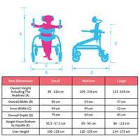 GT01 Déambulateur Ajustable pour Enfants Atteints de Paralysie Cérébrale avec Appui-tête et Siège pour Enfants Handicapés à Besoins Spéciaux de 1 à 1,75 m de Taille