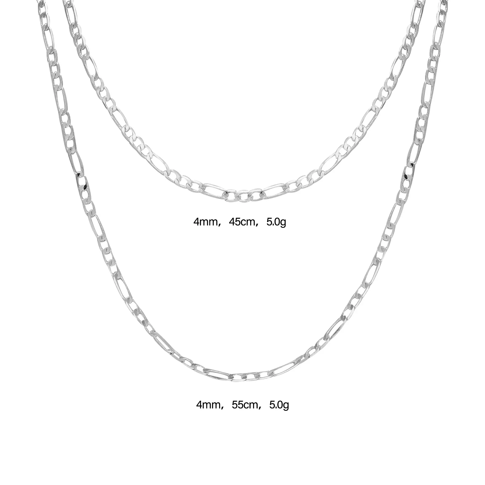 Elfic Hip Hop 4mm Chains Vermeil Silver Color Figaro Necklace Link chain 925 silver jewelry