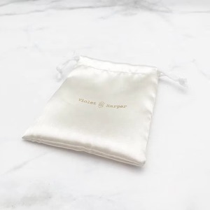 Custom LOGO Luxury White Satin Drawstring Bag Jewelry <b>Watch</b> Gift Eyelashes Packaging Collection Dust Pouch Bag with Rope - Product Image 2