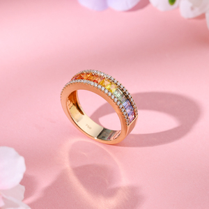 Bague de fiançailles de luxe en or massif 9K/14K/18K sur mesure avec saphir taille baguette et diamants naturels - Product Image 1