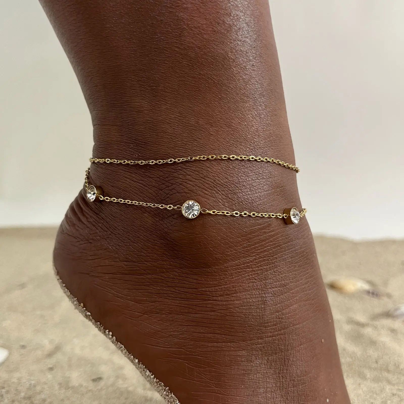 Fashion Multi-Layer Anklets Foot Jewelry Ankle Bracelet Dainty Beach Metal Chain Heart-Shaped Rice Bead Anklet Set For Women