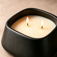 Fournisseur de pots à bougies, bol en céramique carré mat, 2 mèches, aromathérapie, couvercle parfumé, design moderne, logo personnalisé, décoration intérieure