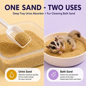 Arena Sanitaria 2 en 1 para Mascotas Pequeñas, 1kg, Mineral de Sodio, Aglutinación Rápida 3s, Control de Olores 72H, Bandeja Profunda para Hámster, Petauro del Azúcar, Rata - Product Image 3