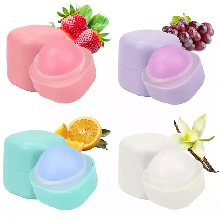 Wholesale Flavored Moisturizing Natural Vegan Organic Round Cute Fruit Tinted Pink Lip Butter Custom Private Label Ball Lip Balm