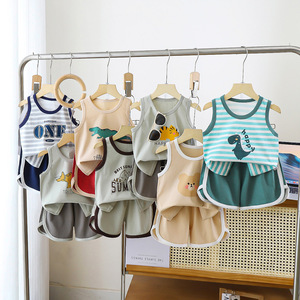 夏季新款婴儿无袖棉背心套装短裤男童韩版印花图案童装 - Product Image 2