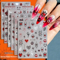 Autocollants pour ongles d'Halloween, style vintage argenté en relief, formes de crânes d'araignées, design européen-américain
