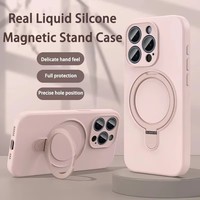 Coloré 2024 béquille anneau Silicone liquide couverture de téléphone portable pour iPhone 16 Pro Max 16 15 14 13 étui de Charge sans fil magnétique