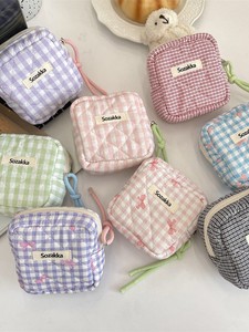 Hisocute – Mini trousse à cosmétiques à carreaux avec fermeture éclair à motif de nœud, trousse de maquillage portable pour femmes, usage quotidien - Product Image 5