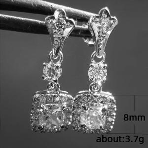 Boucles d'oreilles en or blanc et diamants, 1,5 ct, forme carrée, halo, pour femmes, bijoux fins - Product Image 5