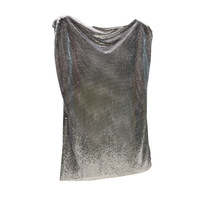 Buatan tangan aluminium Mesh kristal seksi Sliver metalik Crop Top mewah payet linggis leher Cami rantai tubuh wanita Tank Top