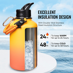 Botella de agua de acero inoxidable de 64 oz a prueba de fugas con tapa abatible y pajita, sin condensación, para camping y senderismo, botella de agua aislada. - Product Image 4