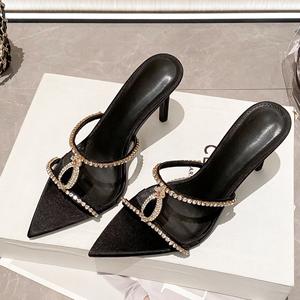 2025 New RPointed tip diamonds Lady's high-heeled <b>Sandals</b> Women's Shoes <b>Fashion</b> designer Casual One-Piece High-Heeled Shoes - Product Image 1