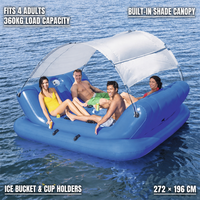 Île flottante gonflable personnalisée pour 4 personnes avec auvent, plateforme aquatique et transat pour piscine extérieure, fête au lac
