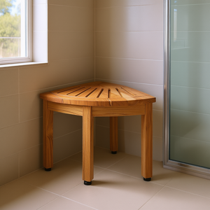 100% banc de douche d'angle en bois de teck 12.4 \ "hauteur 11.5 \" rayon plage résistant à la moisissure étagère de rangement tabouret de douche pour salles de bains - Product Image 2