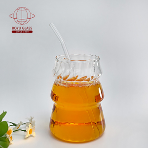 Sáng Tạo Cây Giáng Sinh Hình Dạng Sọc <span class=keywords><strong>Cup</strong></span> Với Rơm Nhà Xách Tay Cà Phê Sữa Cola Nước Trái Cây Lạnh Uống Cốc Thủy Tinh Với Nắp Tre - Product Image 3