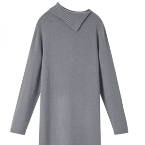 <span class=keywords><strong>Robe</strong></span> anti-rayure d'hiver décontractée pour femmes avec grand revers irrégulier Stretch intérieur tricot motif solide Style d'automne Simple - Product Image 1