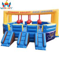 Parcours d'obstacles gonflable 3 voies avec traversée de rivière à la corde - Direct Usine - Défi de team building extérieur pour carnaval